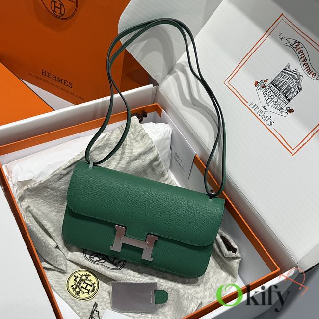 Okify Hermes Constance Elan Bag Dark Green Silver Hardware 24x12x4cm - 1