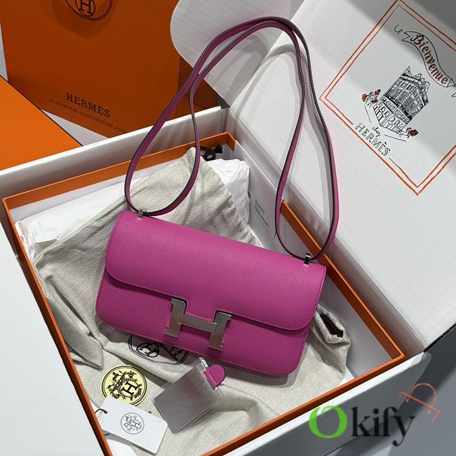 Okify Hermes Constance Elan Bag Pink Magnolia Silver Hardware 24x12x4cm - 1