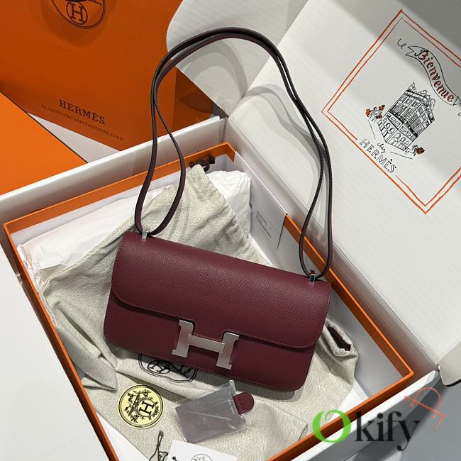 Okify Hermes Constance Elan Bag Red Burgundy Silver Hardware 24x12x4cm - 1