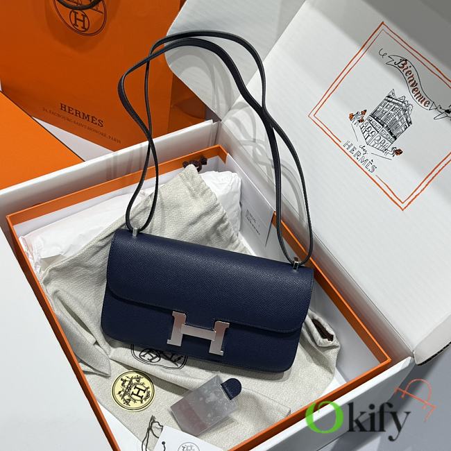 Okify Hermes Constance Elan Bag Dark Blue Silver Hardware 24x12x4cm - 1