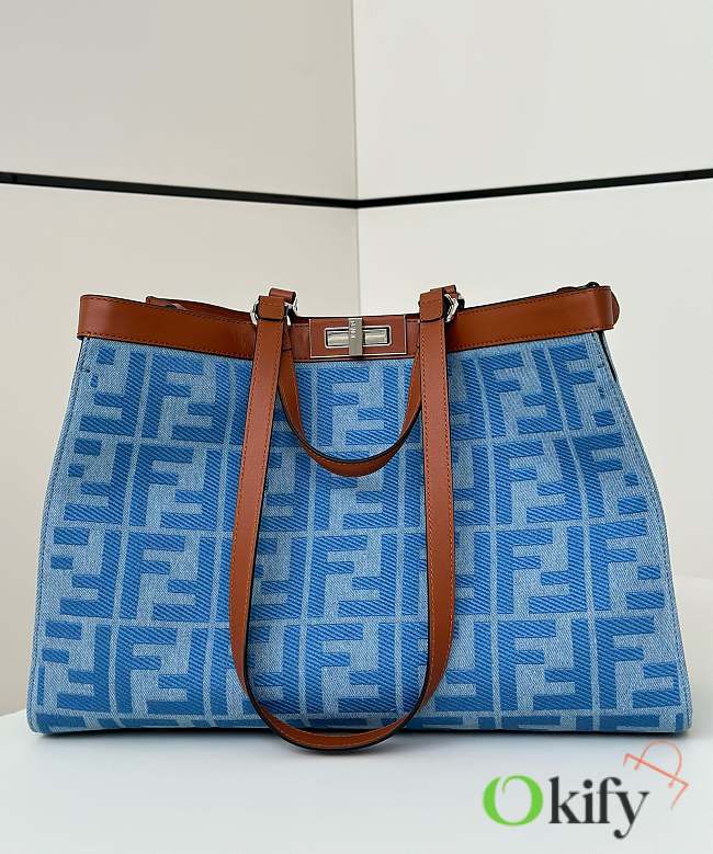 Okify Fendi Peekaboo X-Tote Bag Blue Canvas FF 41x28x16cm - 1
