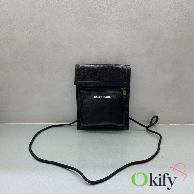 Okify Balenciaga Explorer Pouch With Strap Small Black Cracked Lambskin 19x15.5x4cm - 1