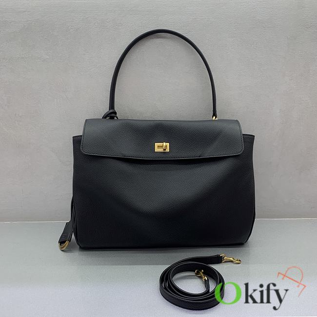 Okify Balenciaga Rodeo Medium Bag Black Lychee Gold Hardware 35x23x11cm - 1