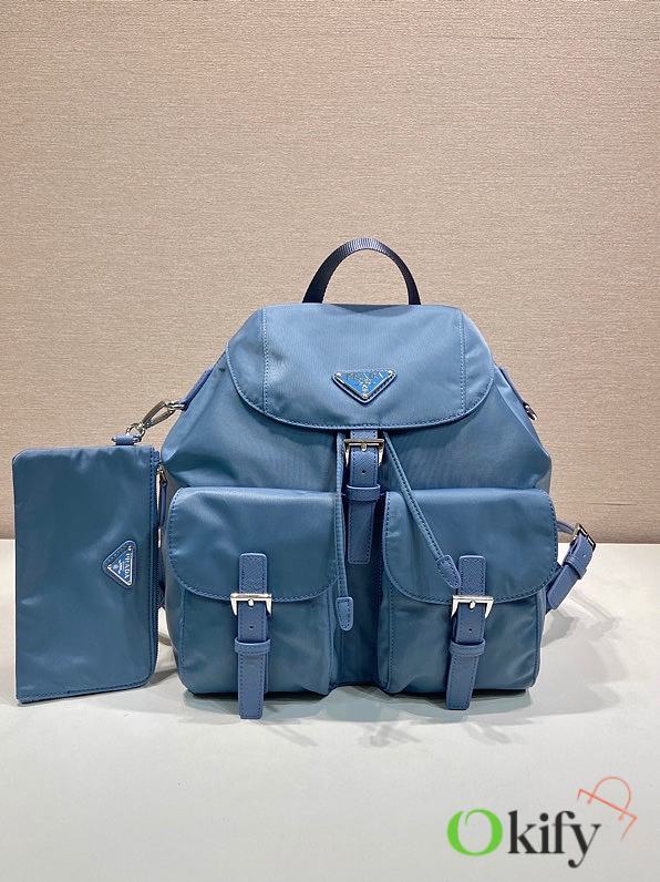 Okify Prada Medium Re-Nylon Blue Backpack With Pouch 1BZ811 32x30x15cm - 1