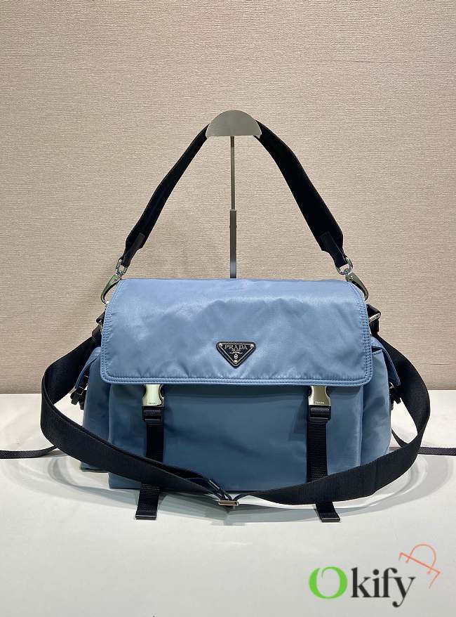 Okify Prada Explore Re-Nylon And Leather Bag Blue 42x22x20cm - 1
