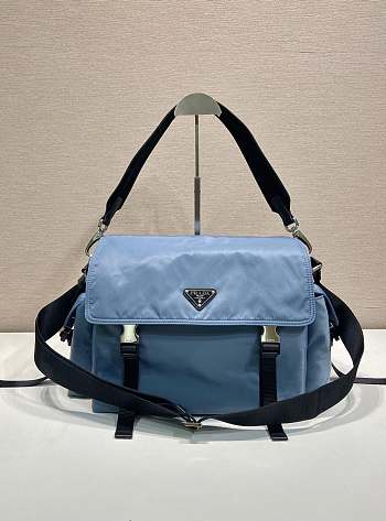Okify Prada Explore Re-Nylon And Leather Bag Blue 42x22x20cm