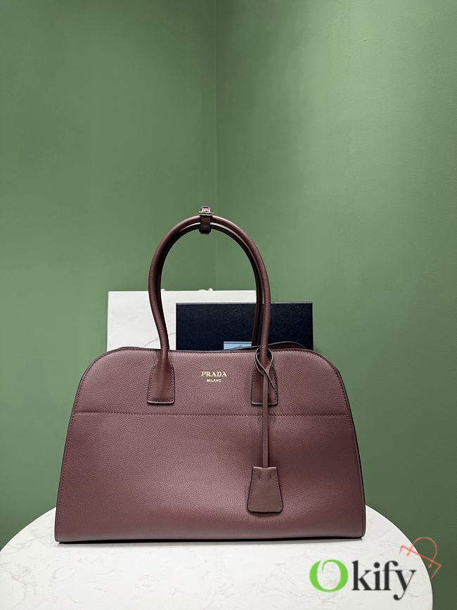 Okify Prada Large Leather Tote Bag Red Burgundy 1BG571 38x24.5x18cm - 1