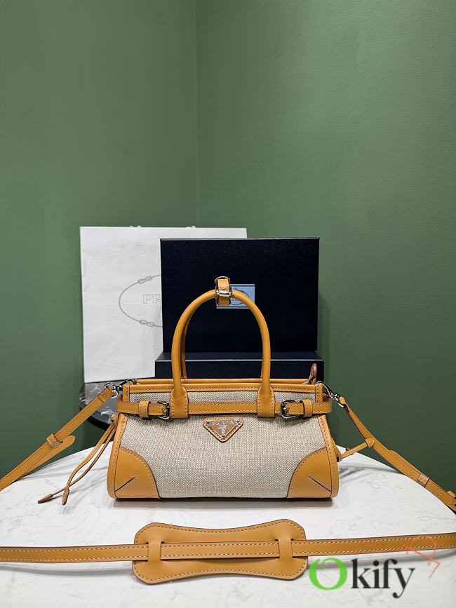 Okify Prada Bonnie Small Bag Linen And Yellow Leather 1BA486 23.5x12x9cm - 1