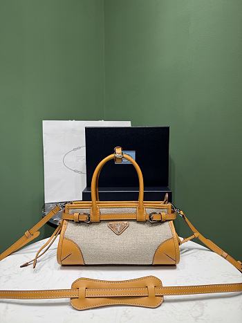 Okify Prada Bonnie Small Bag Linen And Yellow Leather 1BA486 23.5x12x9cm