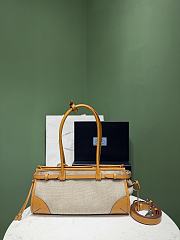 Okify Prada Bonnie Medium Bag Linen And Yellow Leather 1BA426 32x15.5x12cm - 2