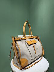 Okify Prada Bonnie Tote Bag Linen And Yellow Leather 2VG128 50x36x17cm - 5