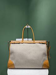 Okify Prada Bonnie Tote Bag Linen And Yellow Leather 2VG128 50x36x17cm - 4