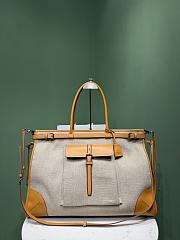 Okify Prada Bonnie Tote Bag Linen And Yellow Leather 2VG128 50x36x17cm - 1