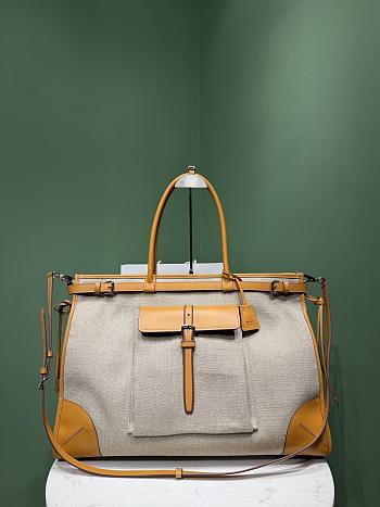Okify Prada Bonnie Tote Bag Linen And Yellow Leather 2VG128 50x36x17cm