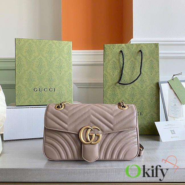 Okify Gucci GG Marmont Matelassé Bag Beige Heart 26x15x7cm - 1