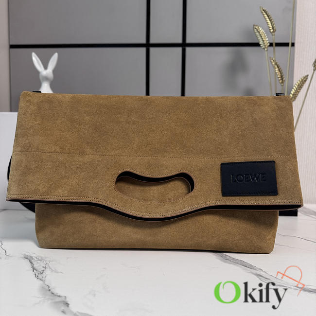 Okify Loewe Bob Folded Tote Bag Dark Brown Suede 47.5x38x9.5cm - 1