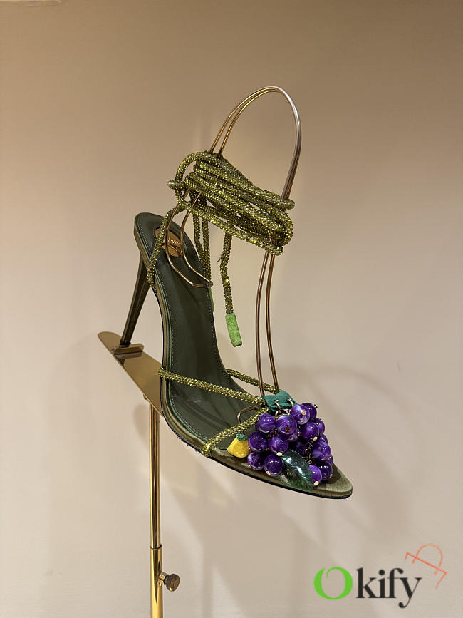 Okify YSL Dark Green High Heels With Grape Charms  - 1