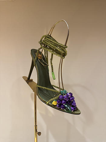 Okify YSL Dark Green High Heels With Grape Charms 