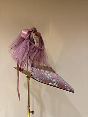 Okify Christian Louboutin Pink Checkered Crystal High Heels With/No Tulle Trim 10cm - 2