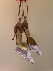 Okify Christian Louboutin Pink Checkered Crystal High Heels With/No Tulle Trim 10cm - 1