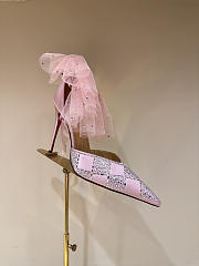 Okify Christian Louboutin Light Pink Checkered Crystal High Heels With/No Tulle Trim 10cm - 5