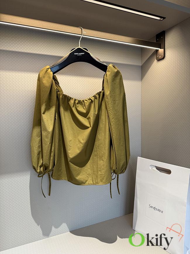 Okify YSL Green Olive Off-the-shoulder Women Top - 1