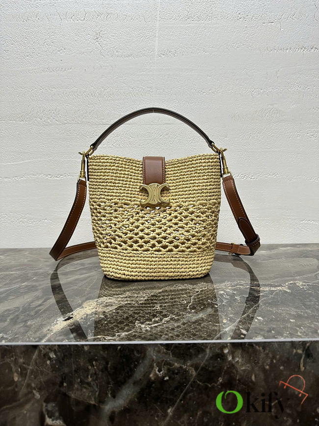 Okify Celine Louise Small Raffia Bucket Bag 19x16x12cm - 1
