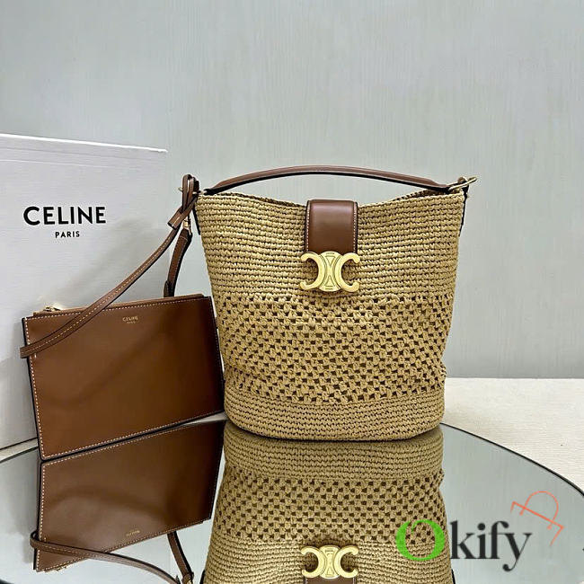 Okify Celine Louise Medium Raffia Bucket Bag 24x23.5x16cm - 1