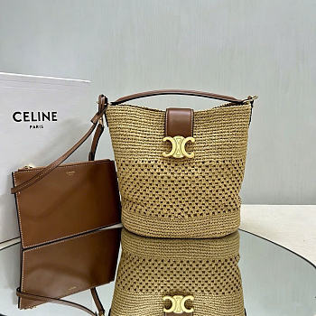 Okify Celine Louise Medium Raffia Bucket Bag 24x23.5x16cm