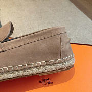 Okify Hermes Light Brown Suede Espadrilles Shoes Unisex - 4