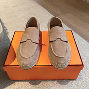 Okify Hermes Light Brown Suede Espadrilles Shoes Unisex - 5