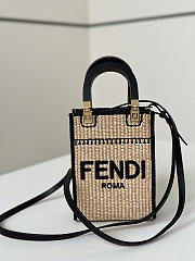 Okify Fendi Sunshine Mini Tote Bag Raffia Black 18x13x6cm - 1