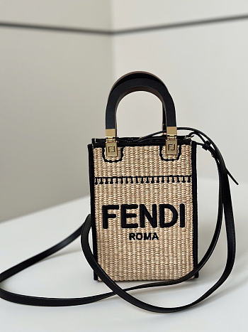 Okify Fendi Sunshine Mini Tote Bag Raffia Black 18x13x6cm