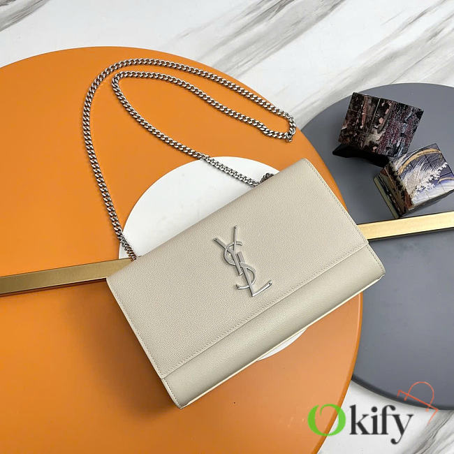 Okify YSL Kate Bag White Grained Silver Hardware 24x14.5x5cm - 1