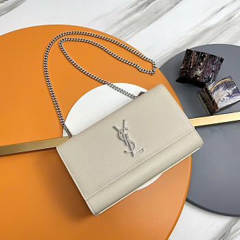 Okify YSL Kate Bag White Grained Silver Hardware 24x14.5x5cm