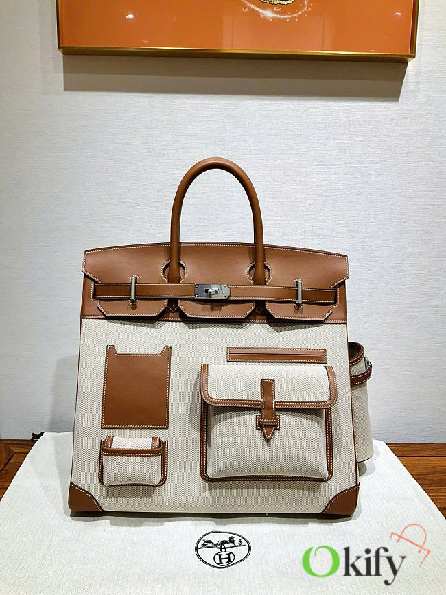 Okify Hermes Birkin Hac 40 Bag Brown Swift And Canvas  - 1