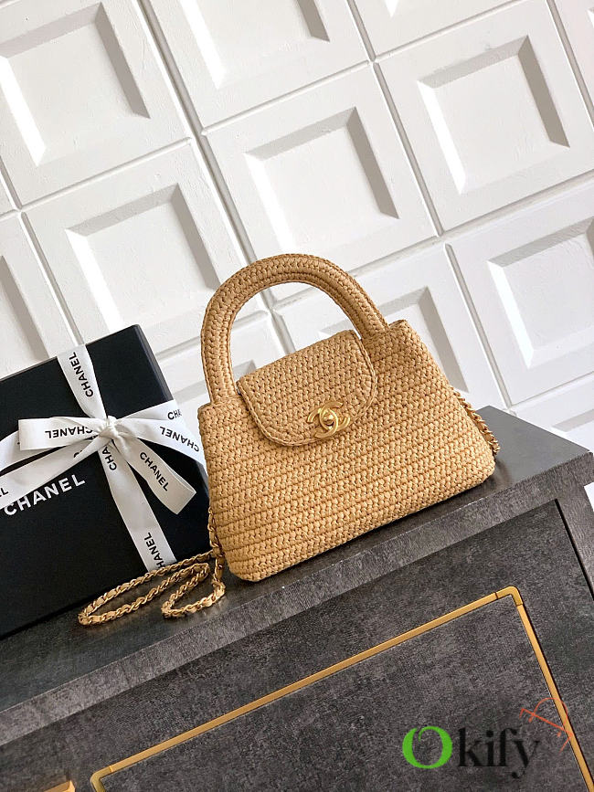 Okify CC 26C Kelly Bag Beige Raffia 19x13x7cm - 1