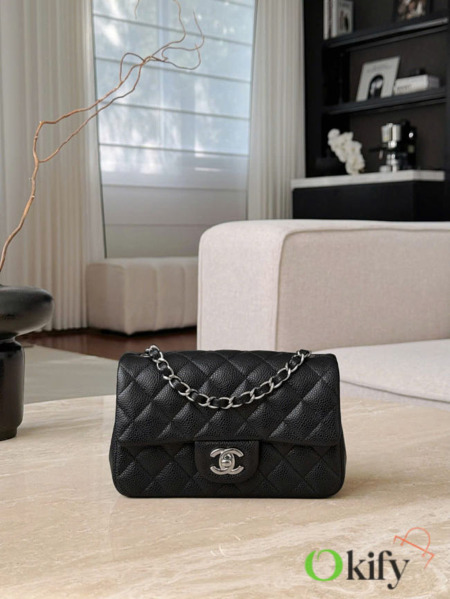 Okify CC 22 Flap Bag Black Caviar Silver Hardware 20cm - 1