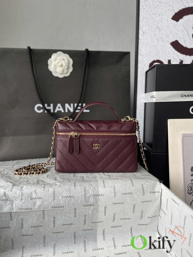 Okify CC 26 Vanity Bag Dark Burgundy Caviar Gold Hardware 19.5x17x5cm - 1