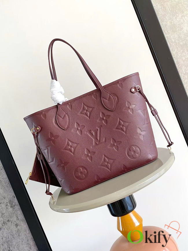 Okify Louis Vuitton Neverfull Bag Red Burgundy Embossed M45685 32x29x17cm - 1