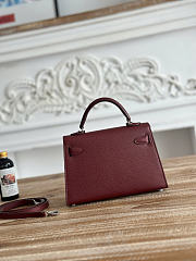 Okify Hermes Kelly Mini 19 Bag Red Burgundy Epsom Silver Hardware 19cm - 5