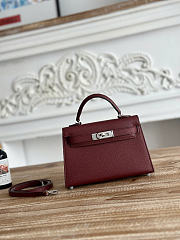 Okify Hermes Kelly Mini 19 Bag Red Burgundy Epsom Silver Hardware 19cm - 1