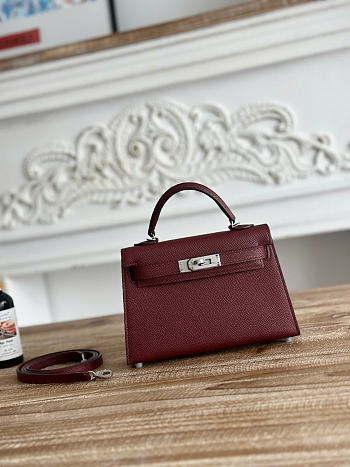 Okify Hermes Kelly Mini 19 Bag Red Burgundy Epsom Silver Hardware 19cm