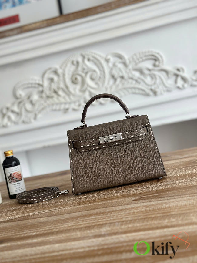 Okify Hermes Kelly Mini 19 Bag Gray Epsom Silver Hardware 19cm - 1