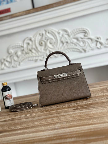 Okify Hermes Kelly Mini 19 Bag Gray Epsom Silver Hardware 19cm