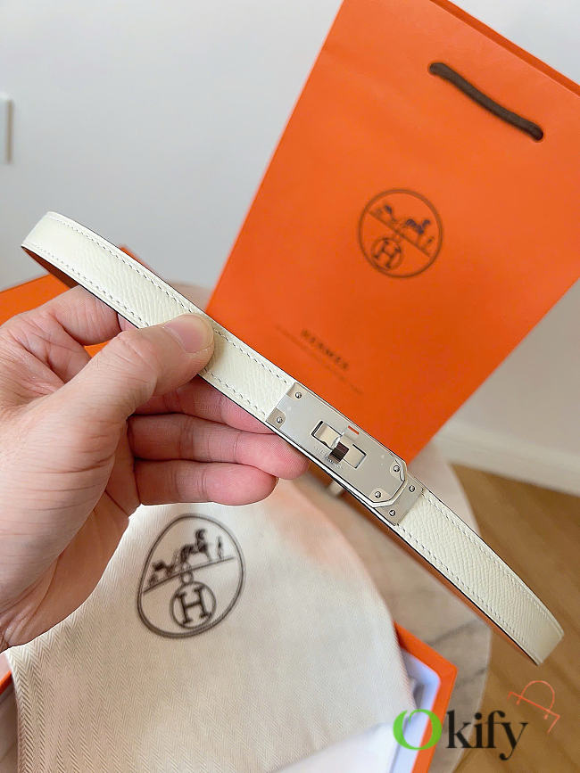 Okify Hermes Off White Belt Silver Hardware 1.8cm - 1