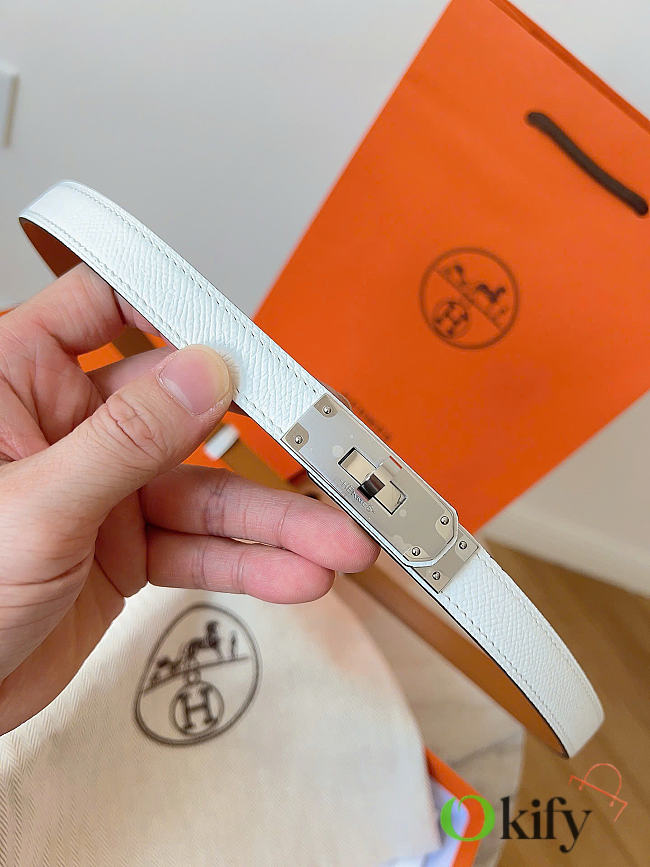 Okify Hermes White Belt Silver Hardware 1.8cm - 1