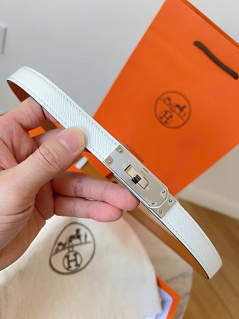 Okify Hermes White Belt Silver Hardware 1.8cm