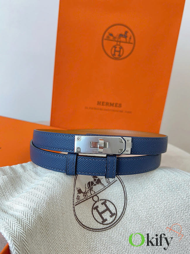 Okify Hermes Dark Blue Belt Silver Hardware 1.8cm - 1