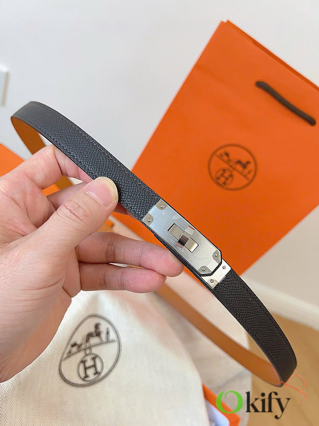 Okify Hermes Black Belt Silver Hardware 1.8cm - 1